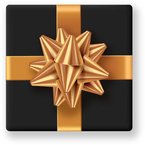 Black gift with gold bow.