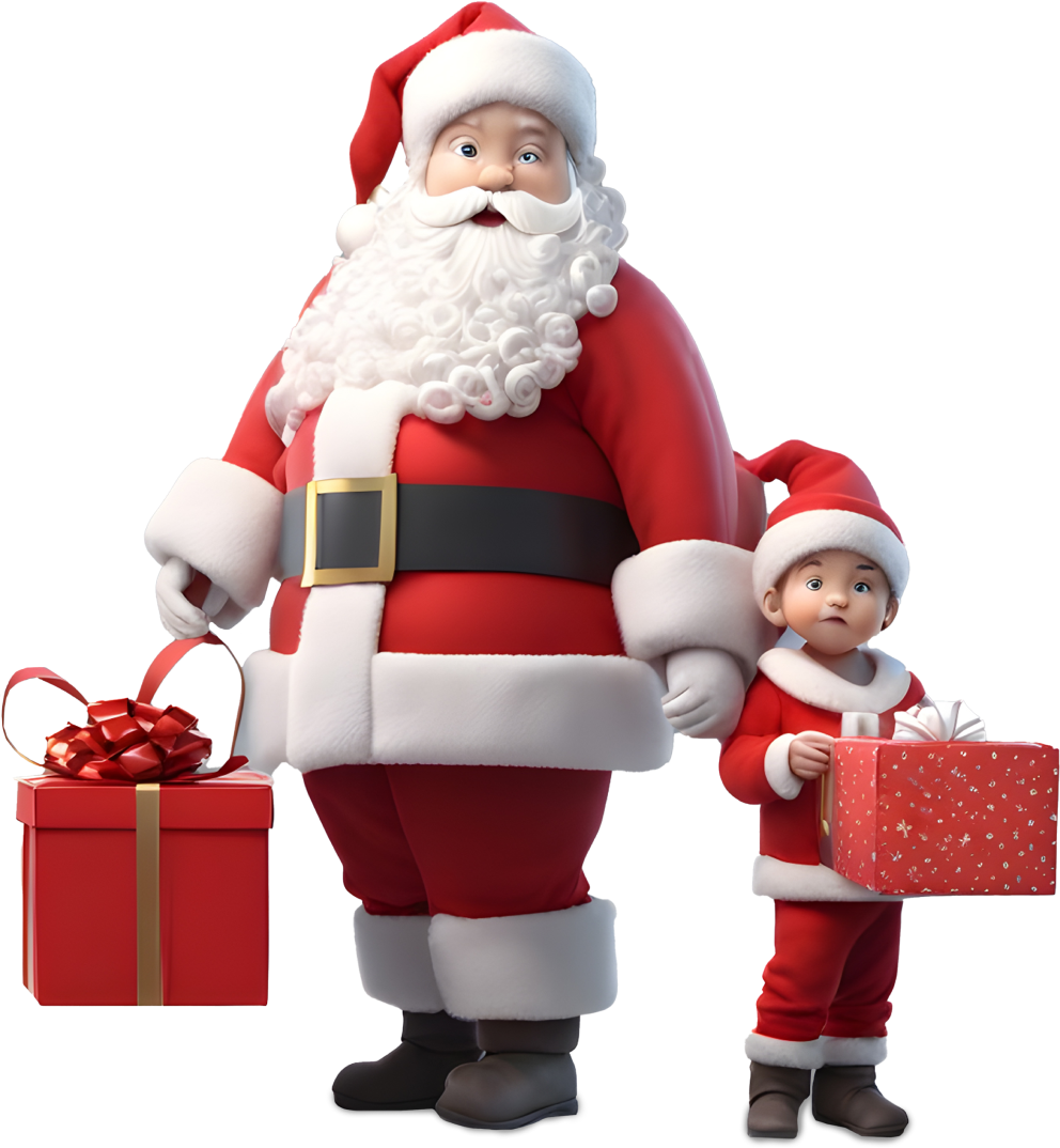 Santa and child with gifts.