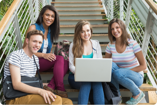 Students sitting on stairs.