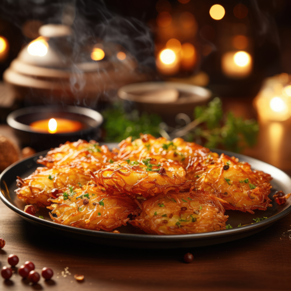Crispy potato pancakes on plate.
